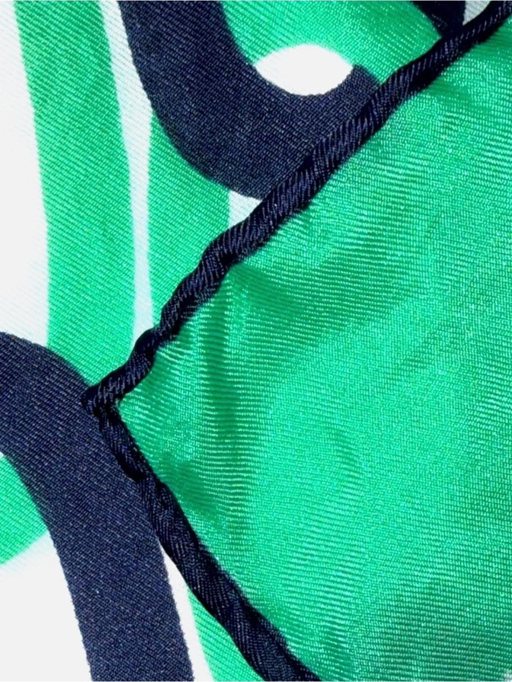 Vintage Jean Été Chain Print Square Scarf Green Navy Mod Preppy Silk Feel